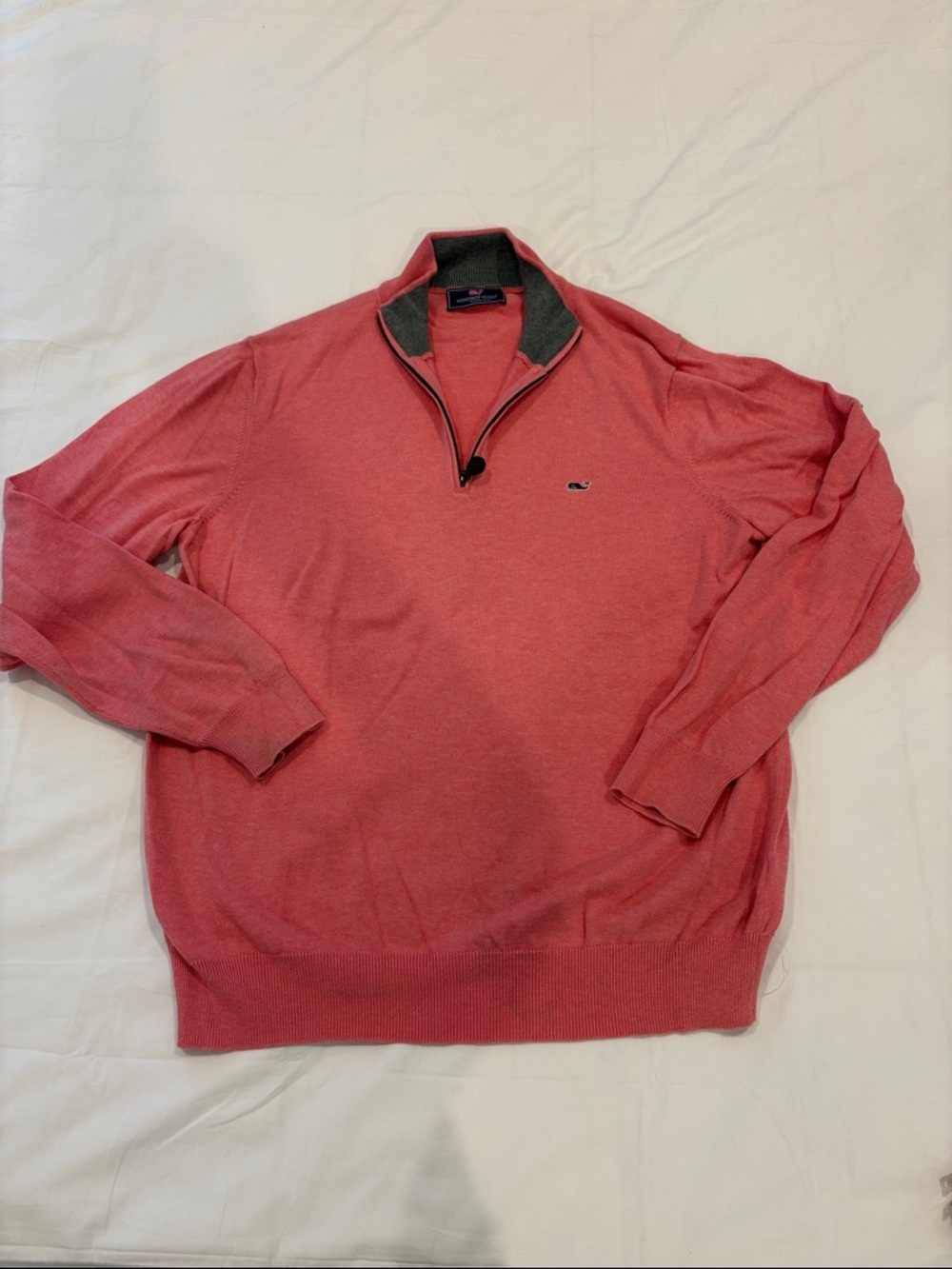 Vineyard Vines Coral Zip-Neck Sweater with Contrasting Collar